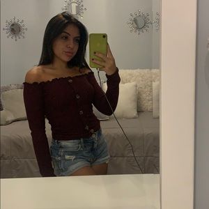 off the shoulder button down top